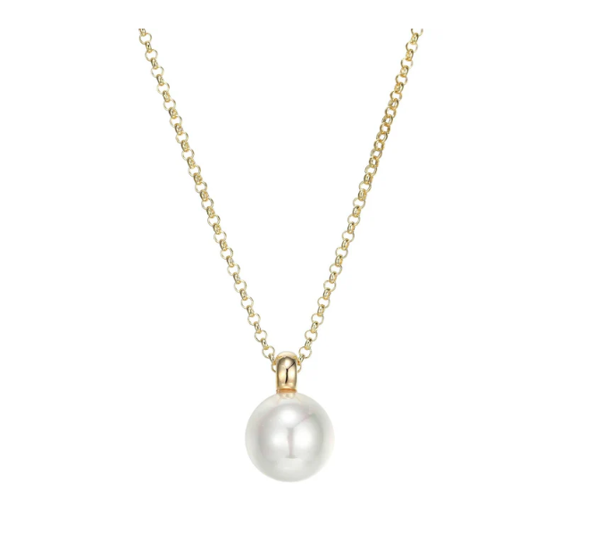 ELLE Sterling Silver YGP 10mm Shell Pearl Drop Pendant
