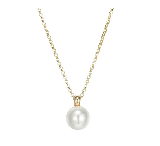 ELLE Sterling Silver YGP 10mm Shell Pearl Drop Pendant