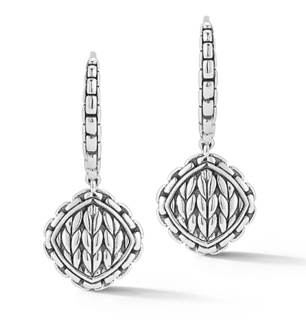 JAI Sterling Silver Basketweave Textured Drop Earrings