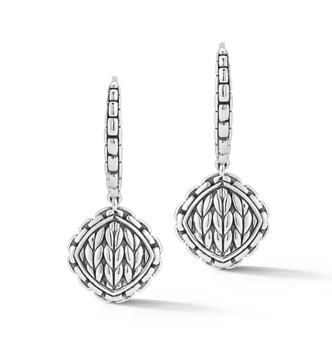 JAI Sterling Silver Basketweave Textured Drop Earrings
