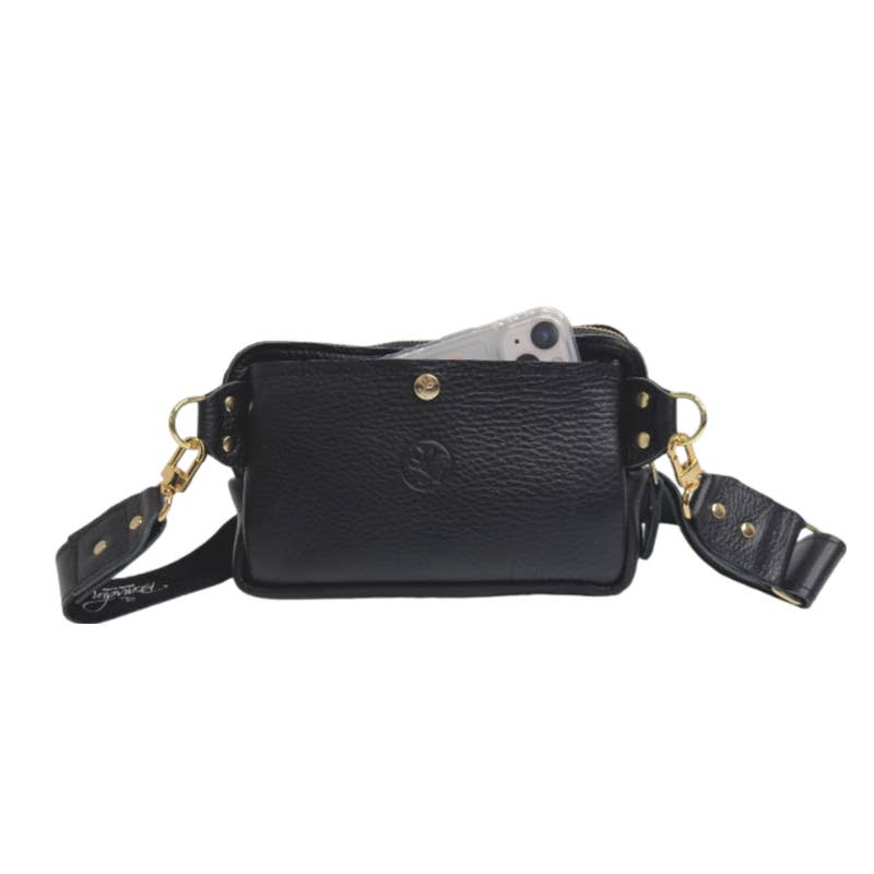 Bella Belt Bag with Monogram Logo – Upcycled Black