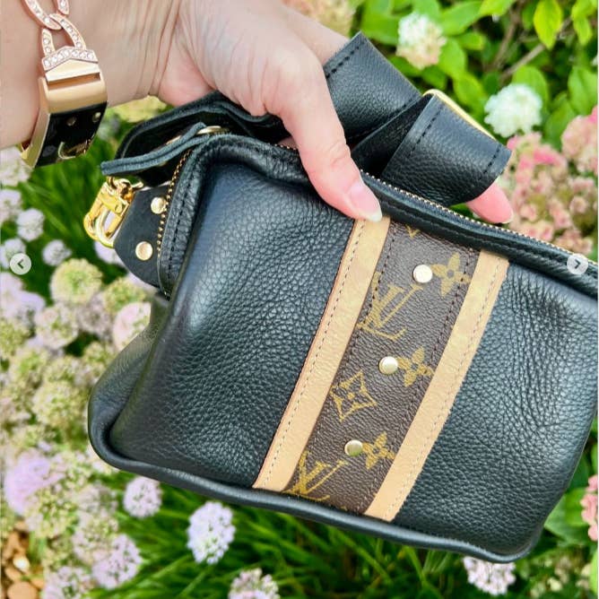 Bella Belt Bag with Monogram Logo – Upcycled Black