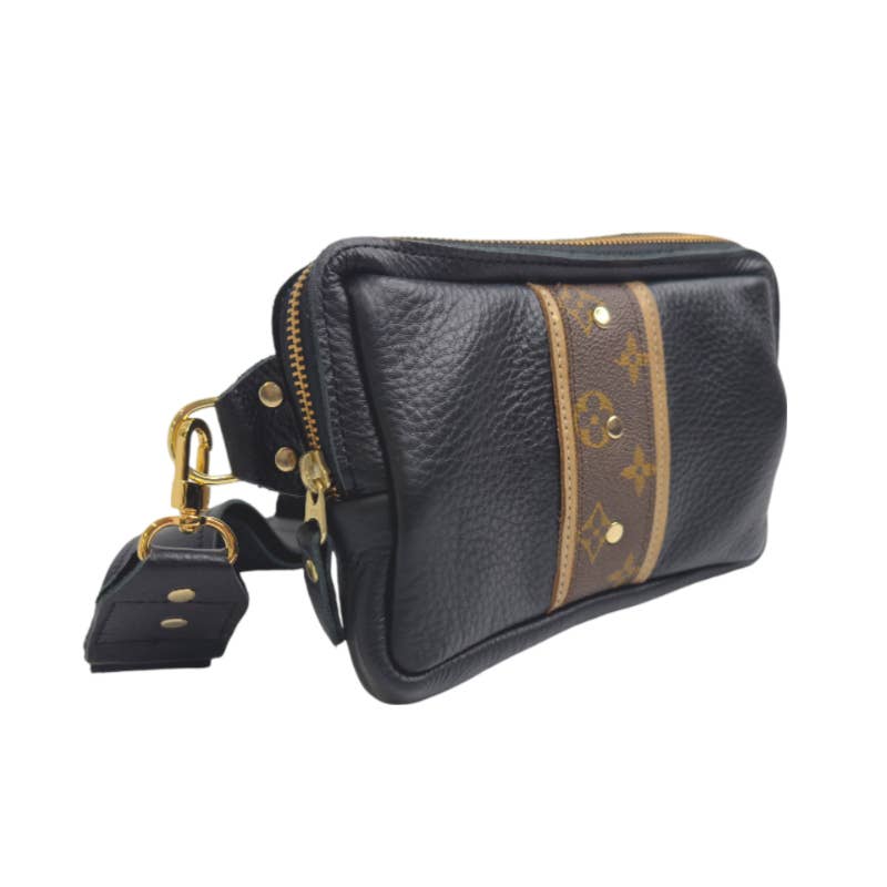Bella Belt Bag with Monogram Logo – Upcycled Black