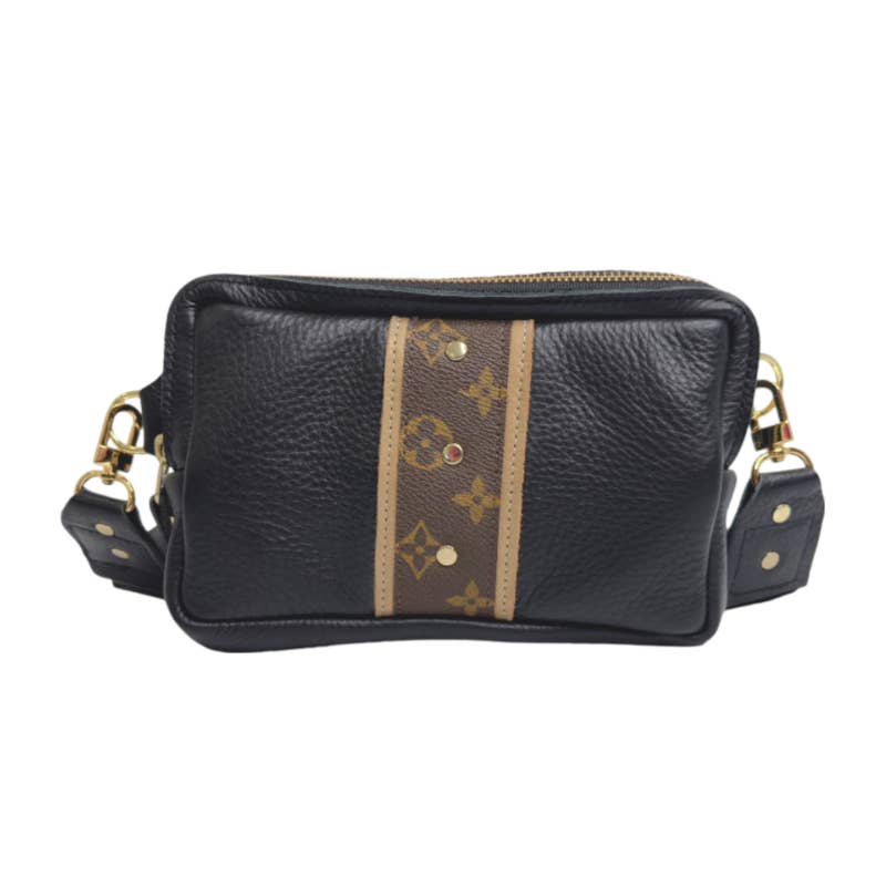 Bella Belt Bag with Monogram Logo – Upcycled Black