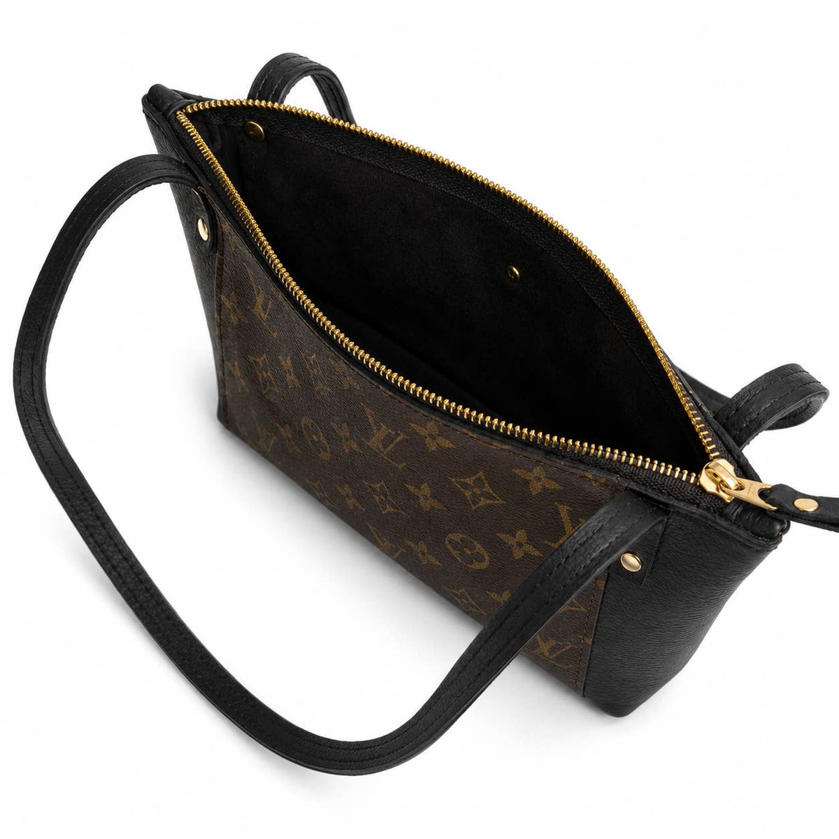 Emma Shoulder Bag with Monogram Logo – Upcycled Black