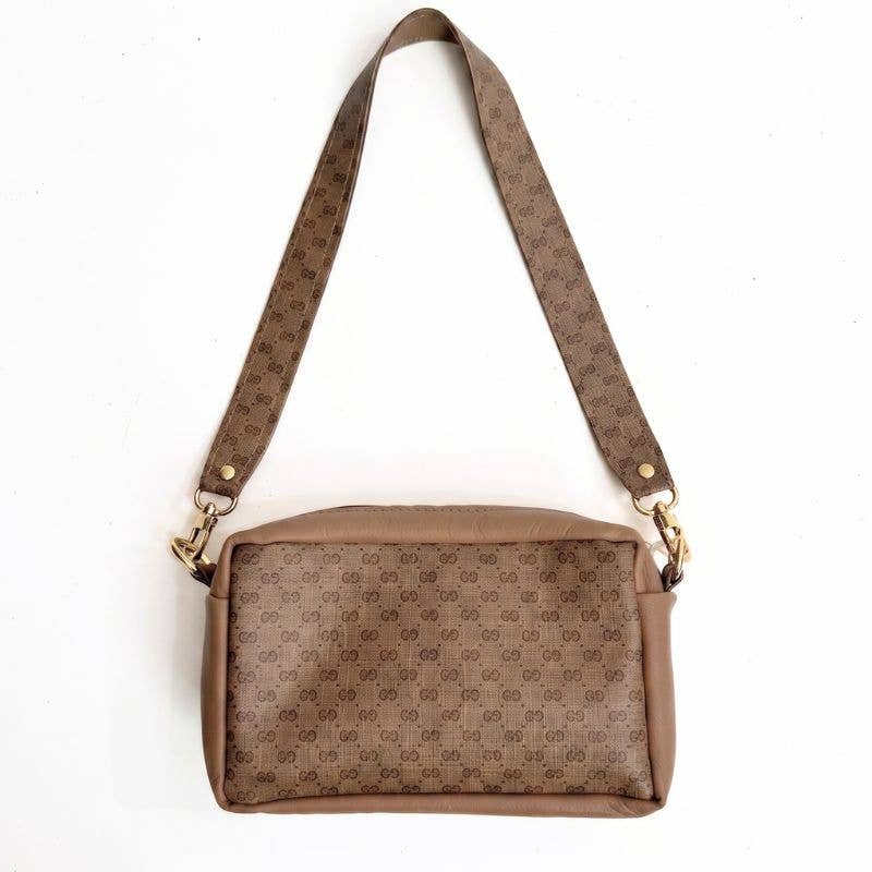 Val Shoulder Bag Micro Interlock Full Front – Upcycled Mocha Mousse