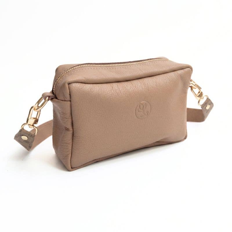Val Shoulder Bag Micro Interlock Full Front – Upcycled Mocha Mousse