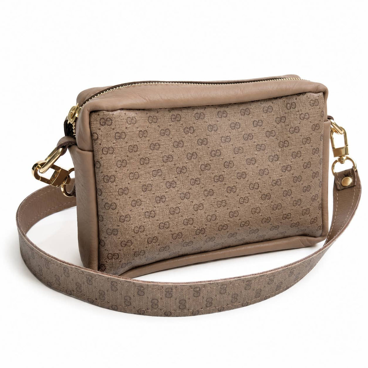 Val Shoulder Bag Micro Interlock Full Front – Upcycled Mocha Mousse