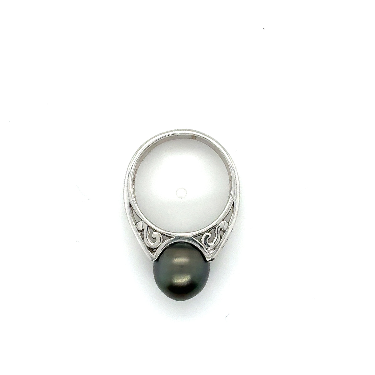 Exquisite 18K White Gold Estate Ring with Tahitian Pearl & Diamonds
