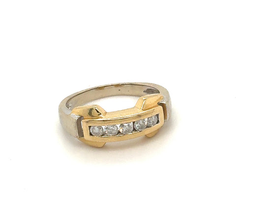 Two-Tone 14K Estate 5-Stone Ring with Buckle Detail
