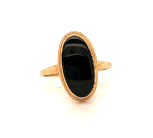 10K Yellow Gold Oval Onyx Ring – Size 9