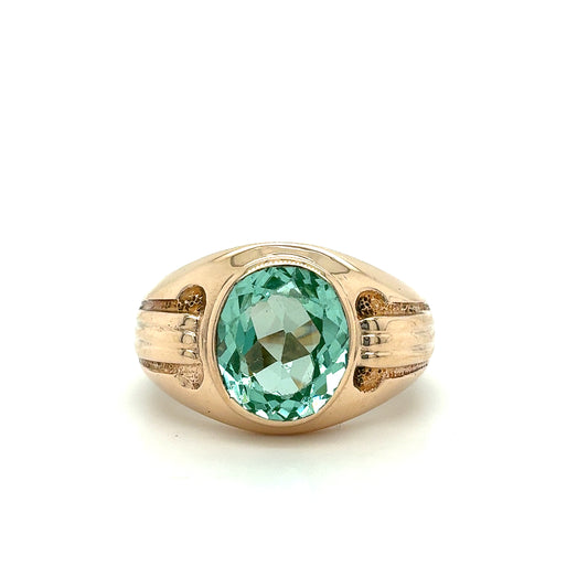 10K Yellow Gold Ring with Large Blue-Green Stone – Size 9.5