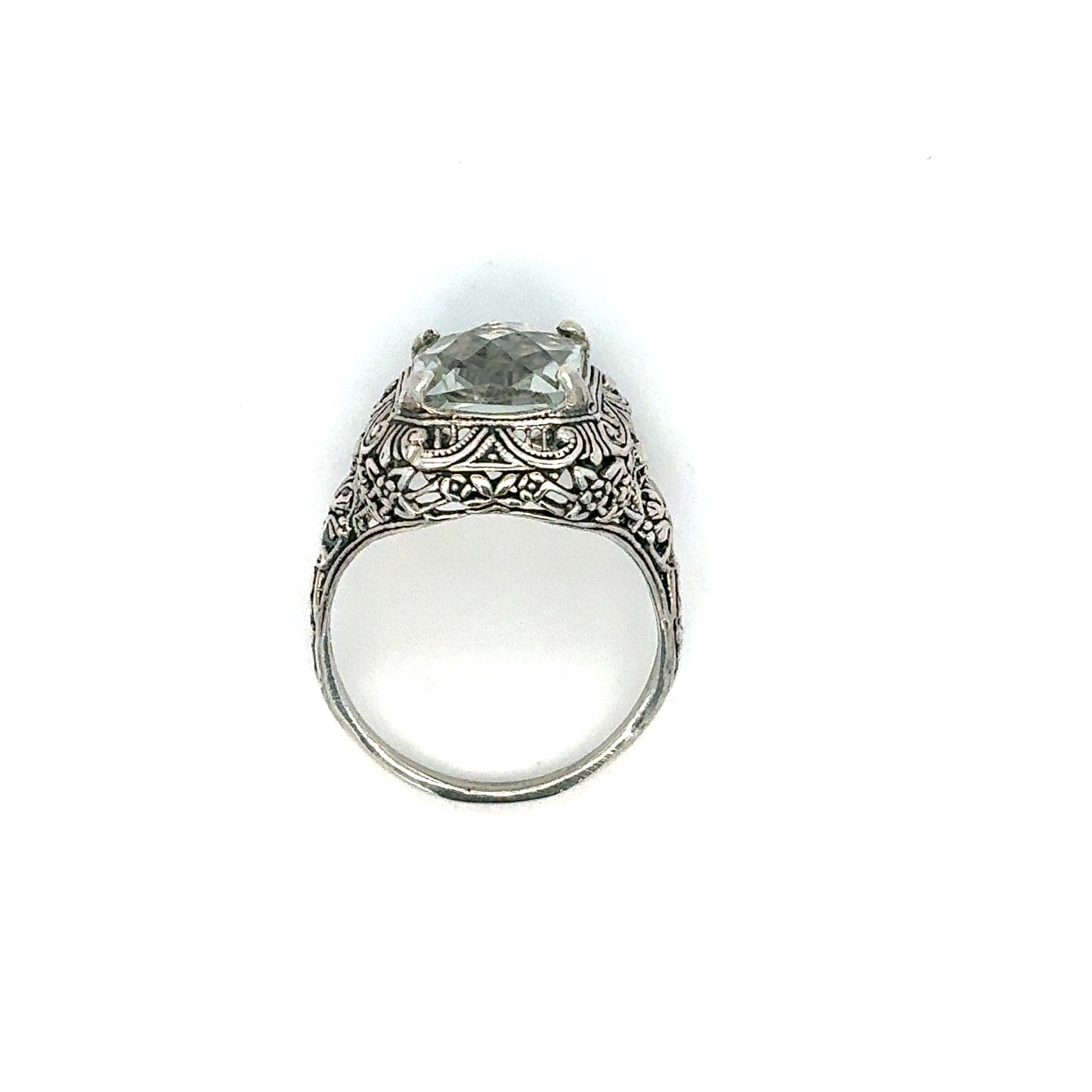 Sterling Silver Estate Ring with Large Mint-Green Cushion Center