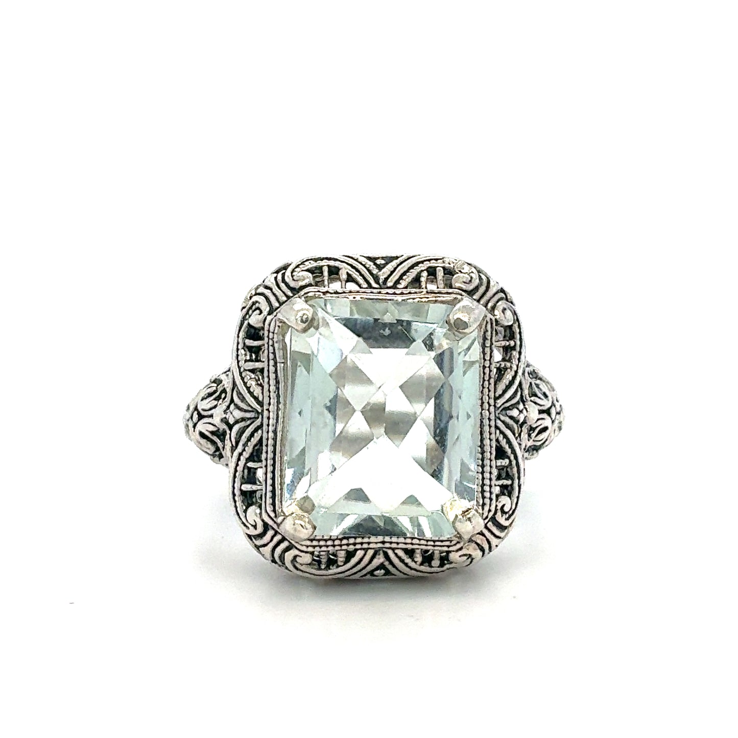 Sterling Silver Estate Ring with Large Mint-Green Cushion Center