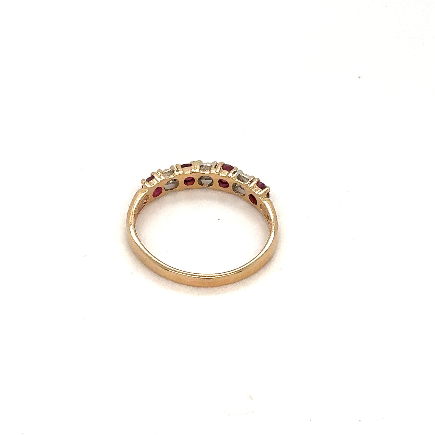 Estate 10K Two-Tone Ladies Ring with Red & Clear Stones