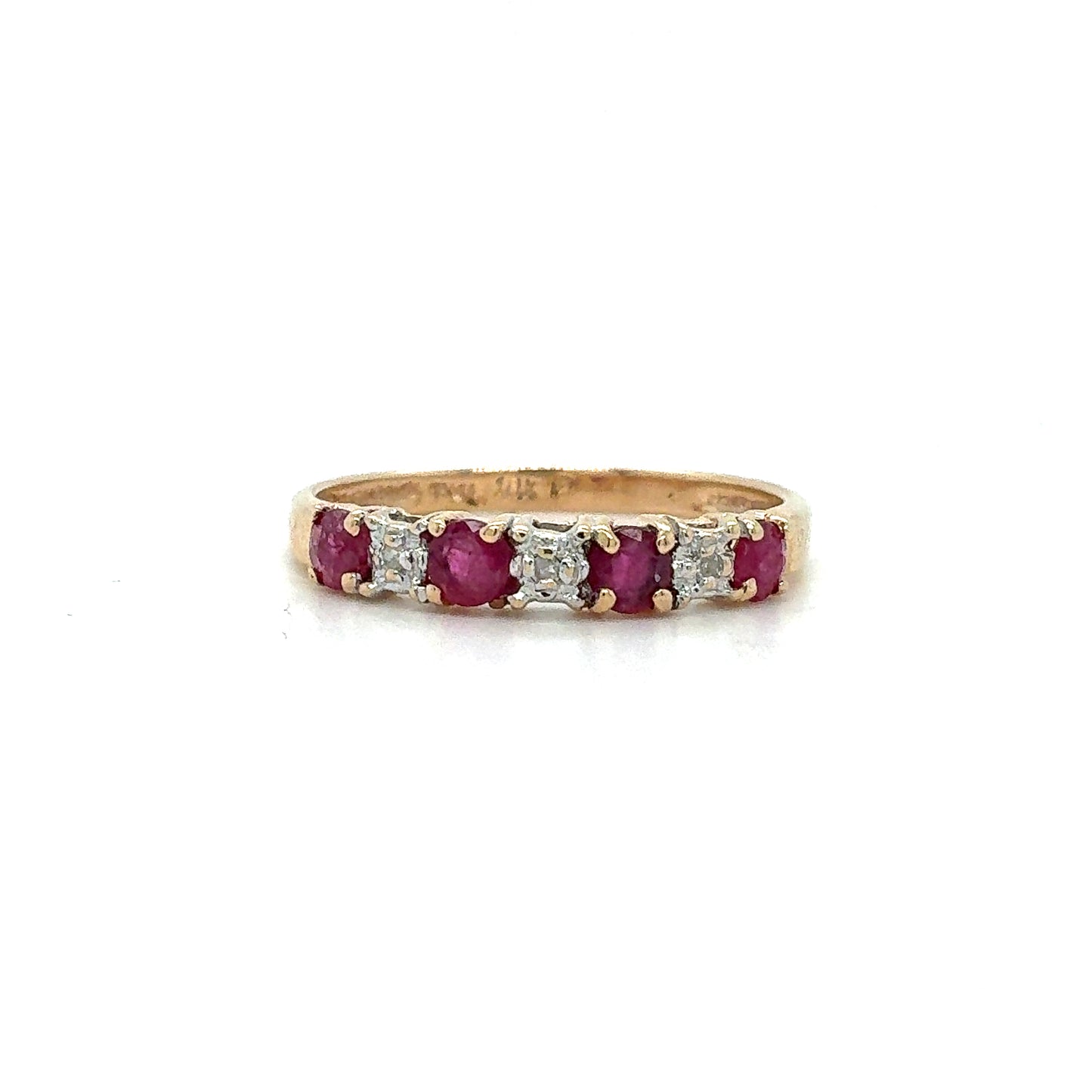 Estate 10K Two-Tone Ladies Ring with Red & Clear Stones