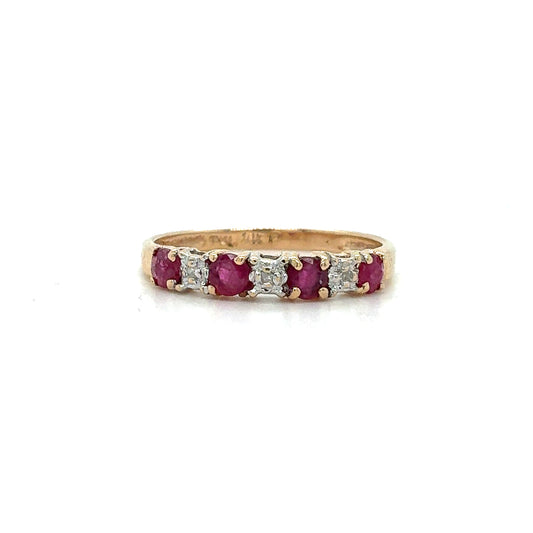 Estate 10K Two-Tone Ladies Ring with Red & Clear Stones