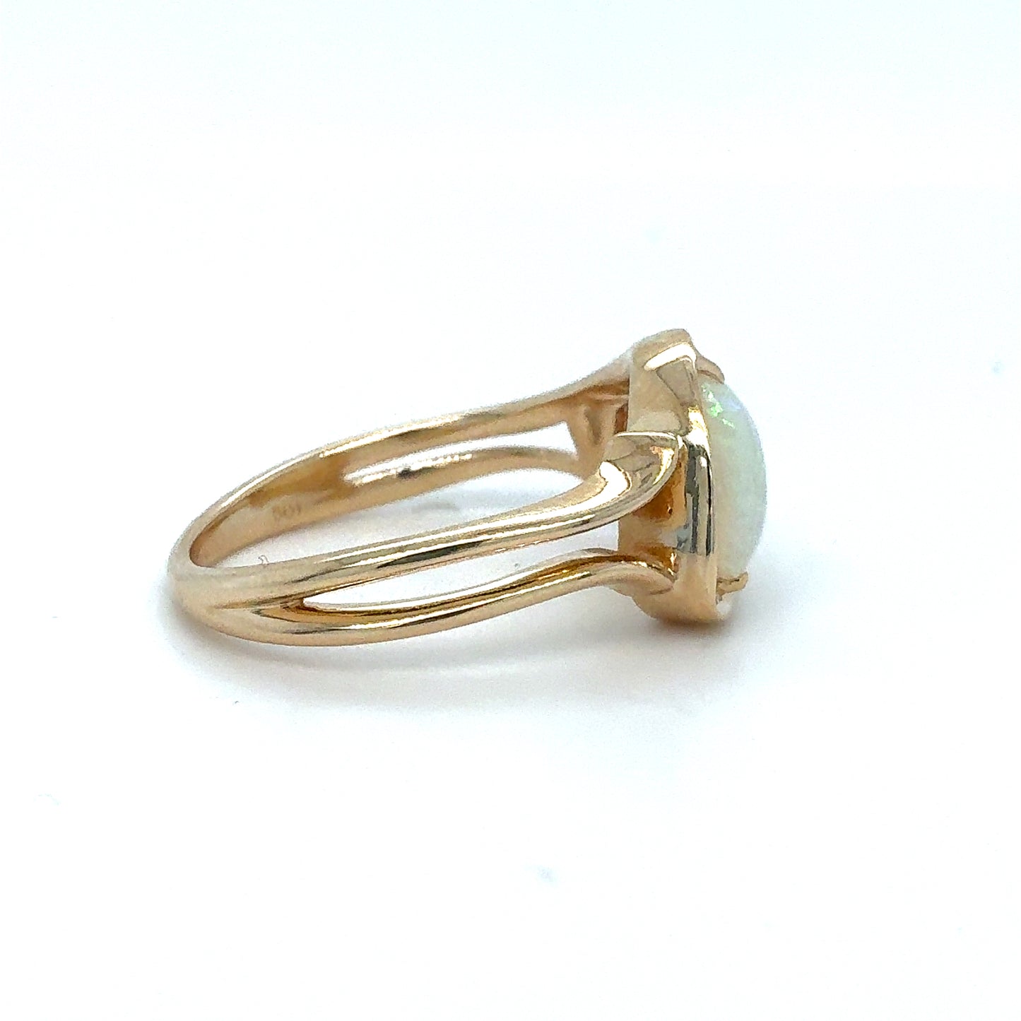 Estate 14K Yellow Gold Freeform Opal Ring with Split Shoulders