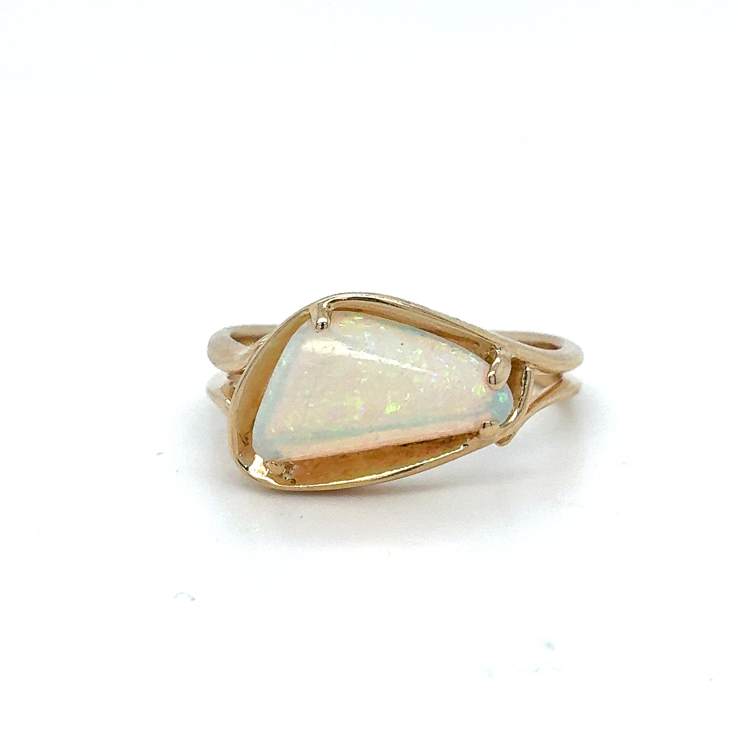 Estate 14K Yellow Gold Freeform Opal Ring with Split Shoulders
