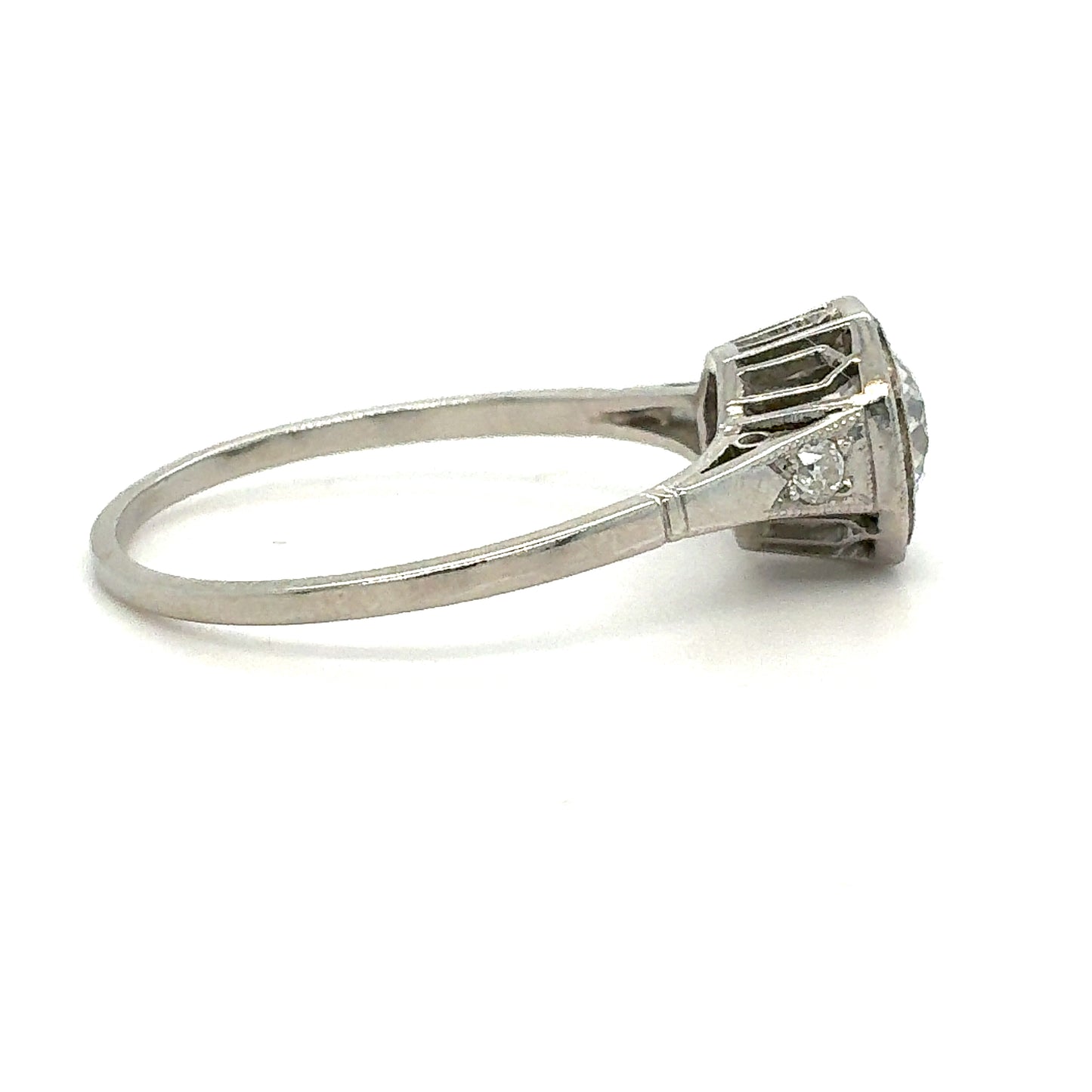 Estate Platinum Engagement Ring with Round Center Diamond & Accent Diamonds – Size 6.75