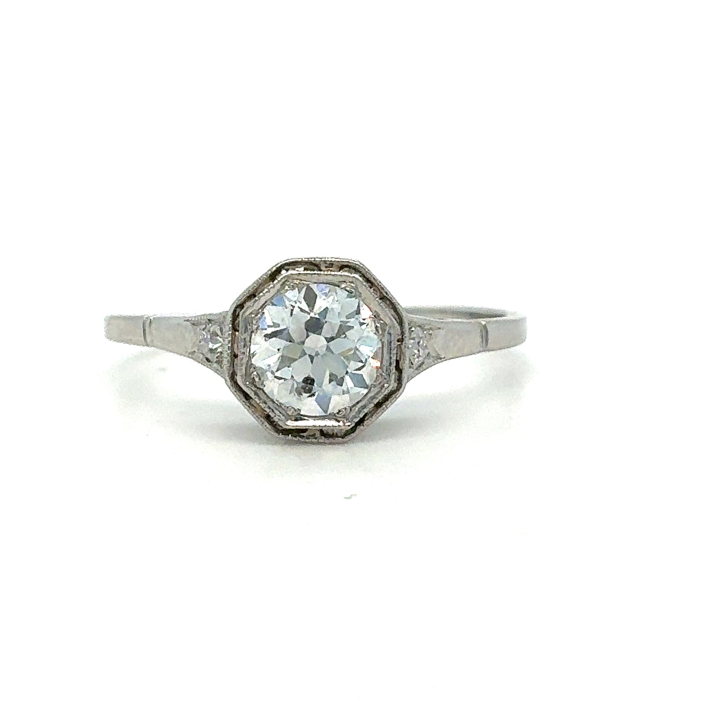 Estate Platinum Engagement Ring with Round Center Diamond & Accent Diamonds – Size 6.75