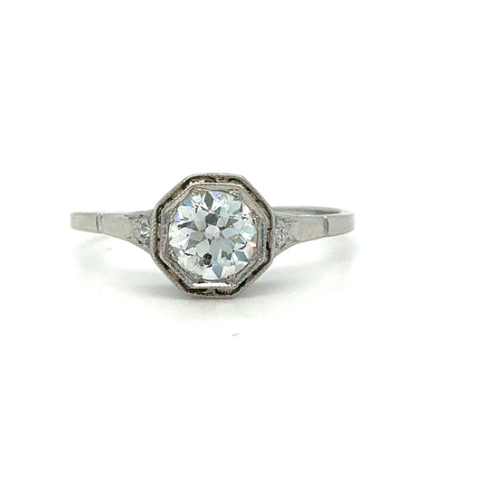 Estate Platinum Engagement Ring with Round Center Diamond & Accent Diamonds – Size 6.75