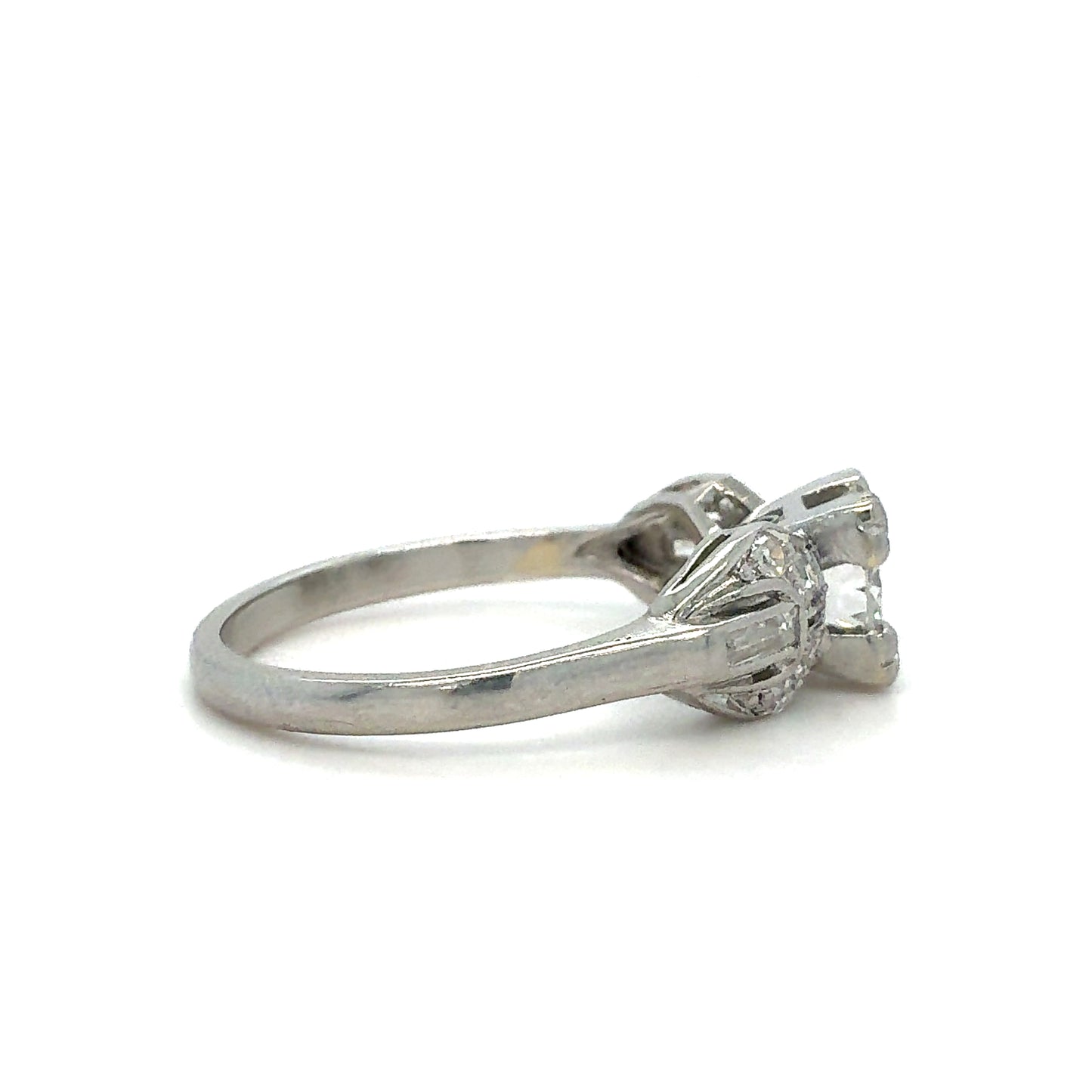 Estate Platinum .75CT Diamond Ring with Round & Baguette Accents