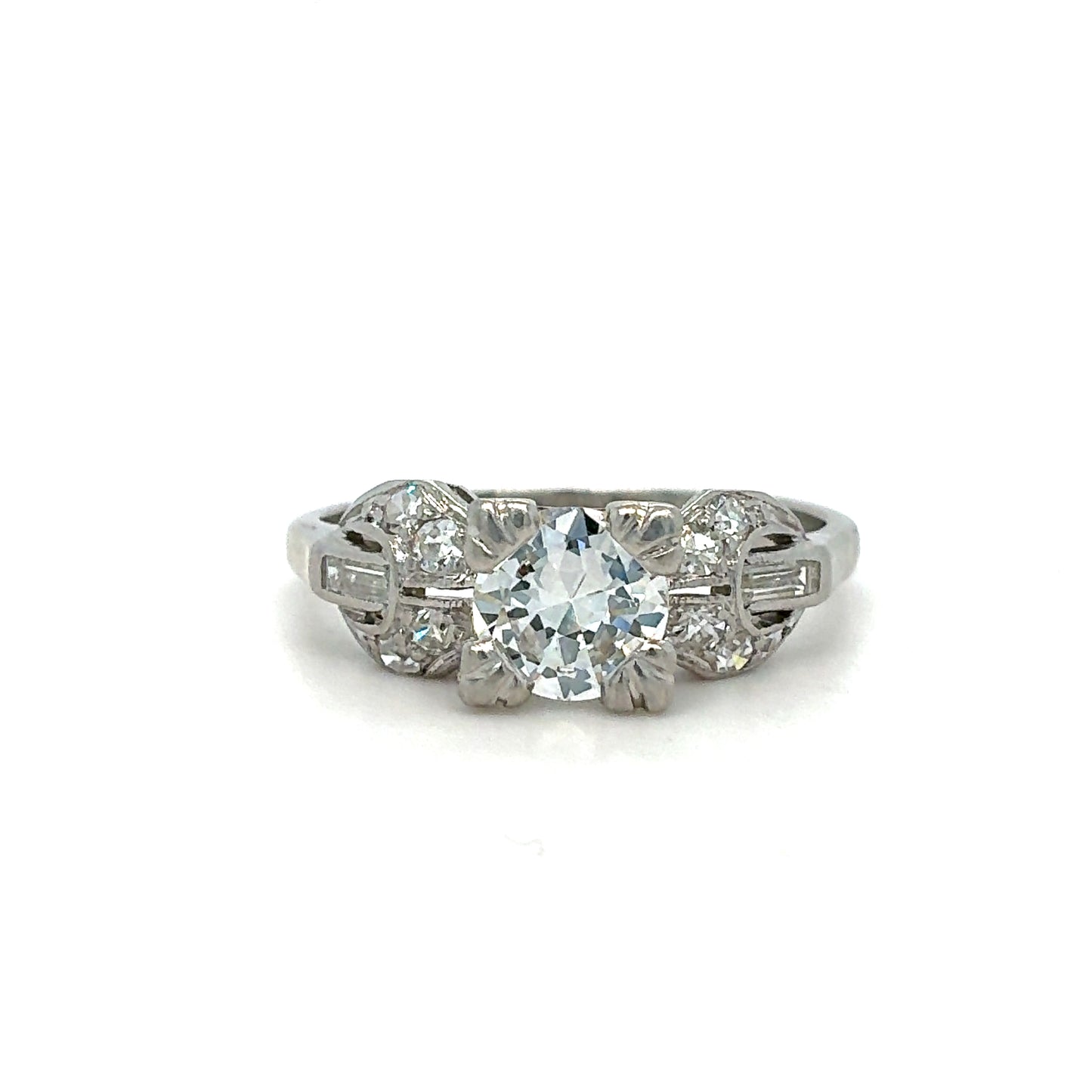 Estate Platinum .75CT Diamond Ring with Round & Baguette Accents