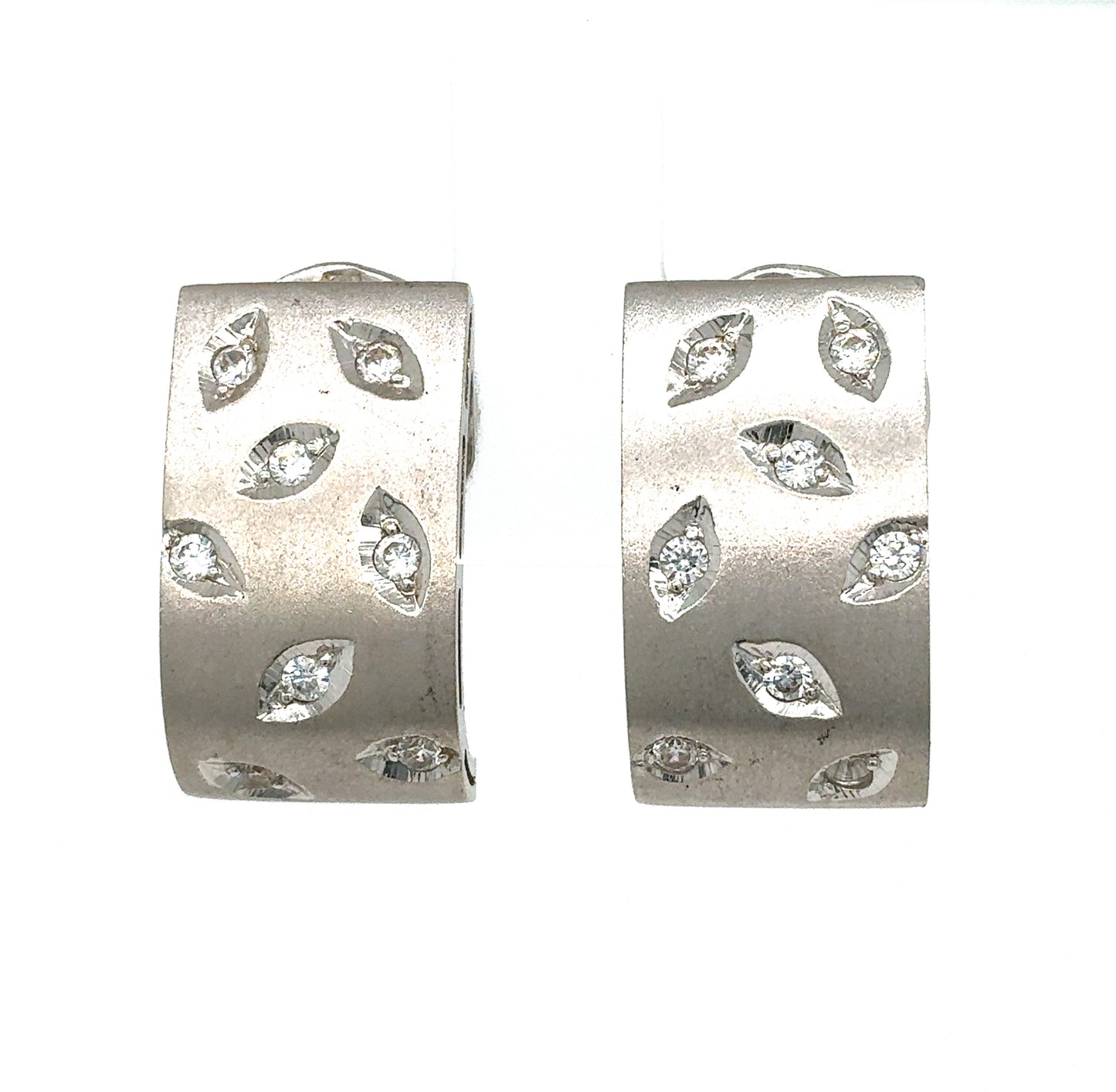 Lady's White 18 Karat Geometric Dangle Estate Earrings with CZs