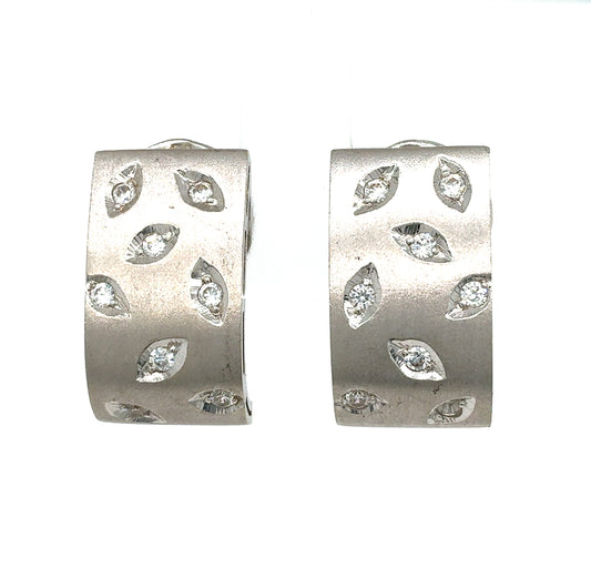 Lady's White 18 Karat Geometric Dangle Estate Earrings with CZs