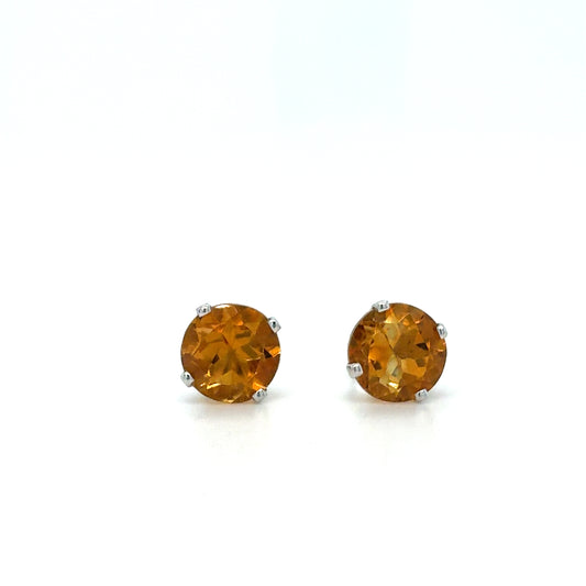 14K White Gold Estate Yellow/Orange Round Stud Earrings