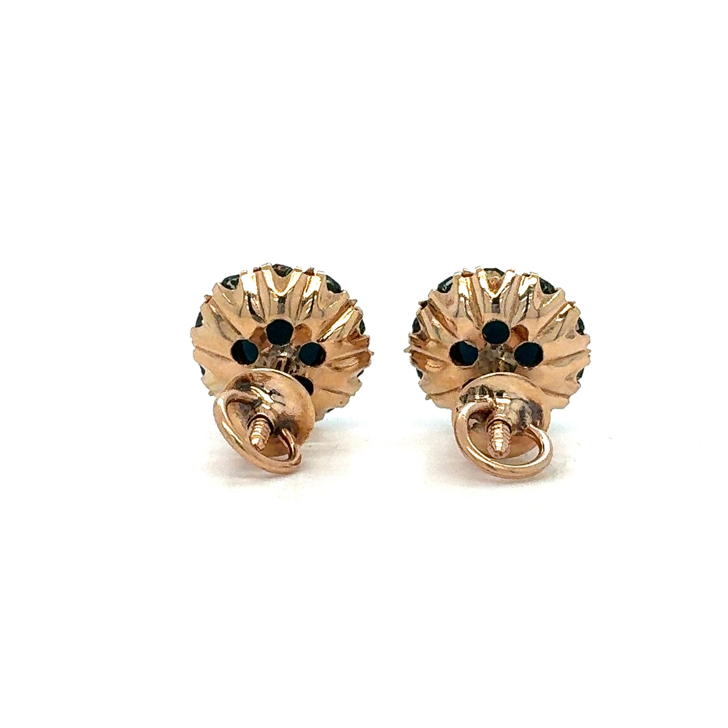 14K Yellow Gold Estate Stud Earrings with Blue Center & Green Halo