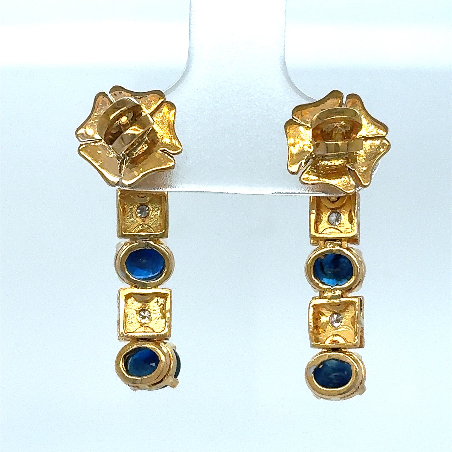 14KTT Estate Dangle Earrings with Blue Stones