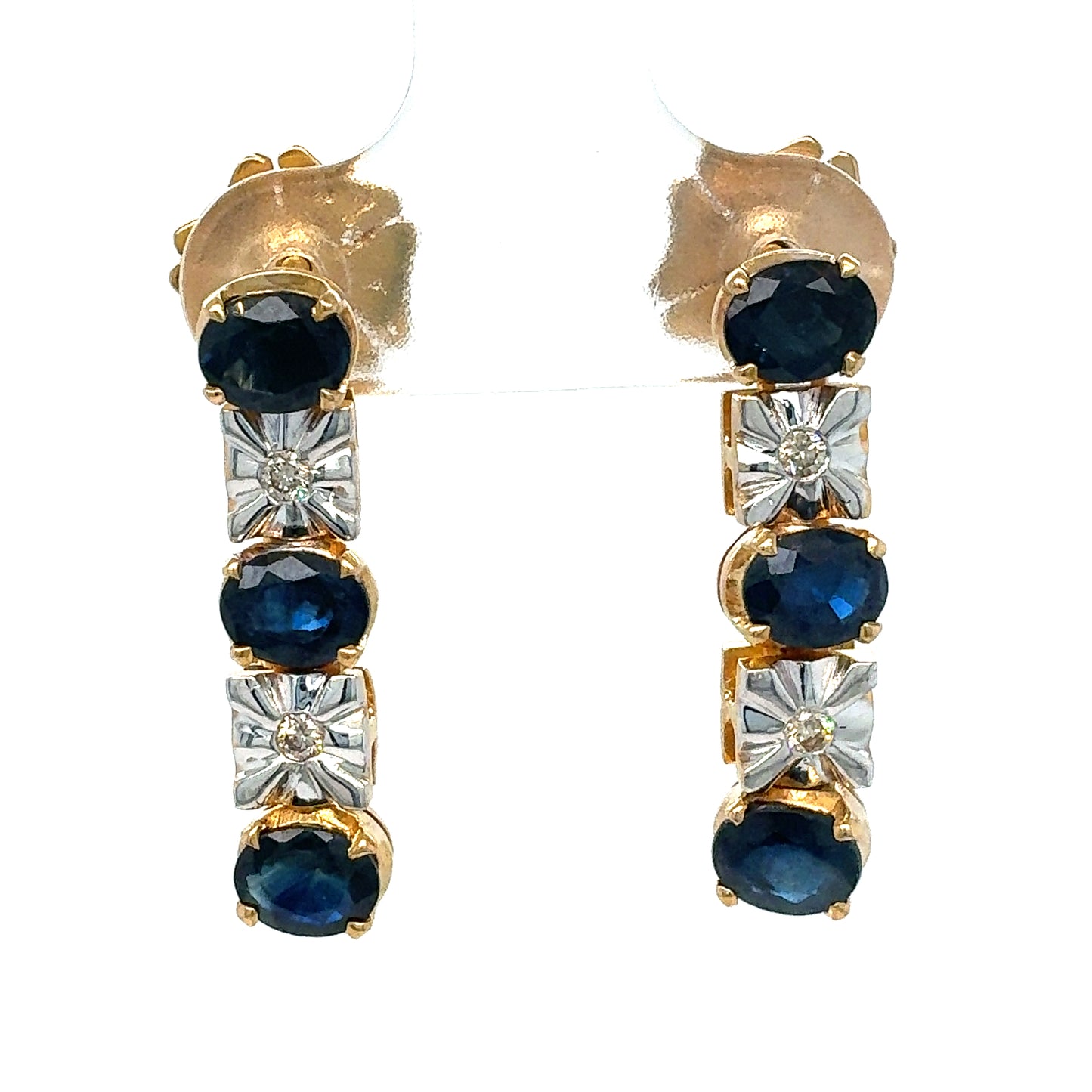14KTT Estate Dangle Earrings with Blue Stones