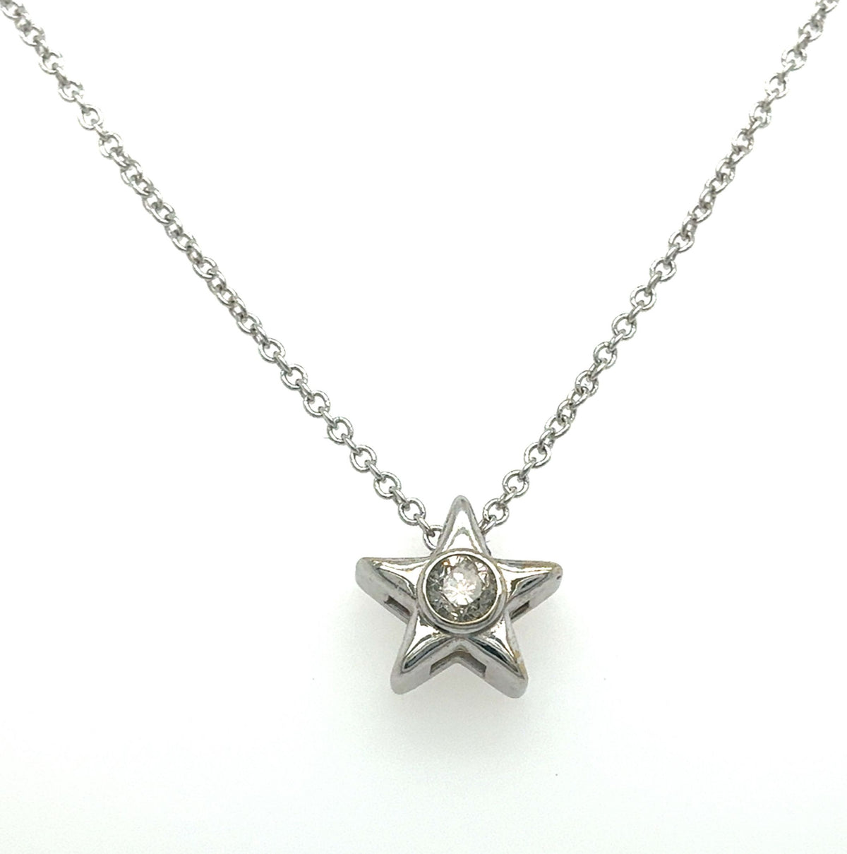 14K White Gold Star Pendant with 0.12CTW Diamonds K I1 on Chain