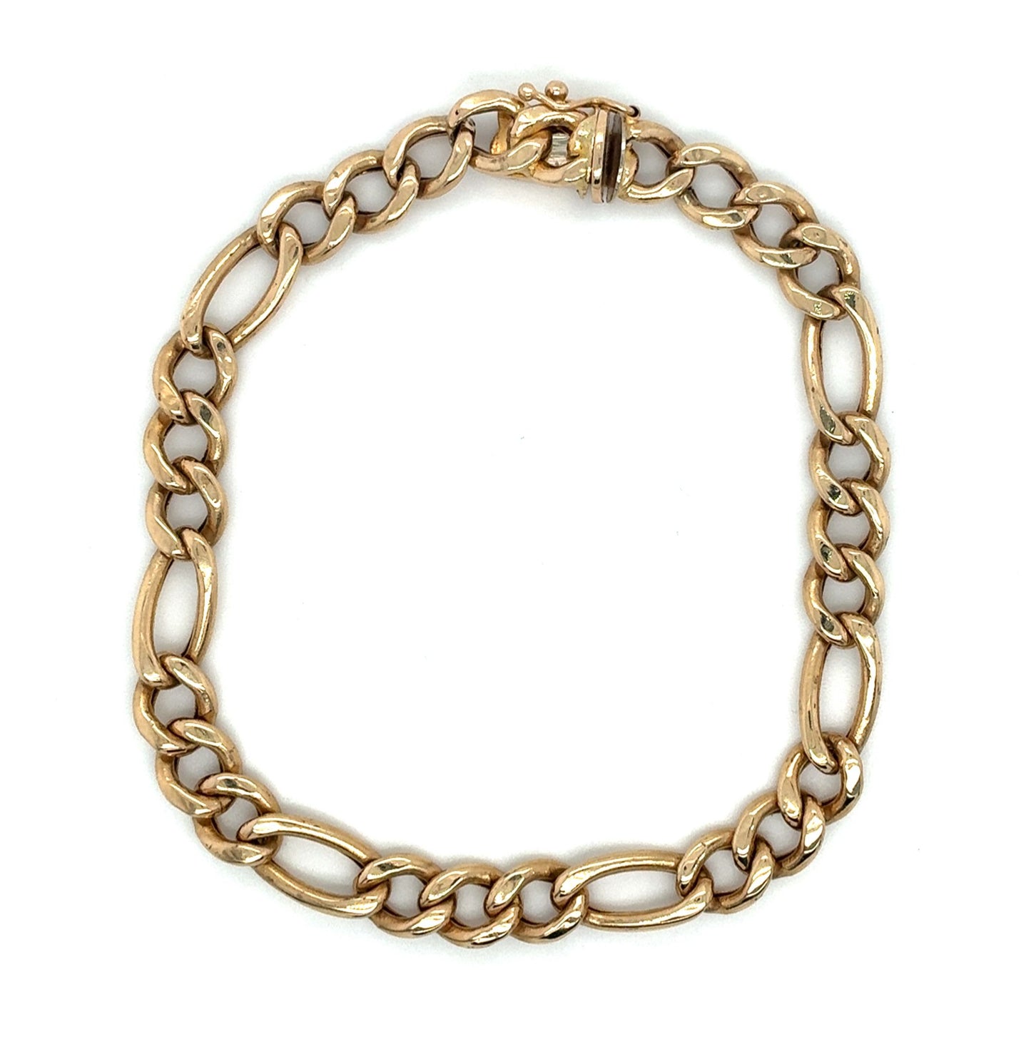 14K Yellow Gold Figaro Bracelet 8" with Safety Box Clasp