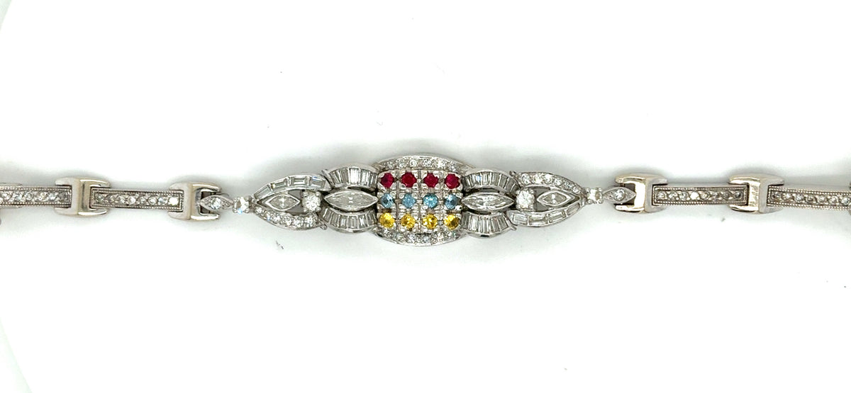 Lady's White 14 Karat Diamond and Multicolor Stone Estate Bracelet