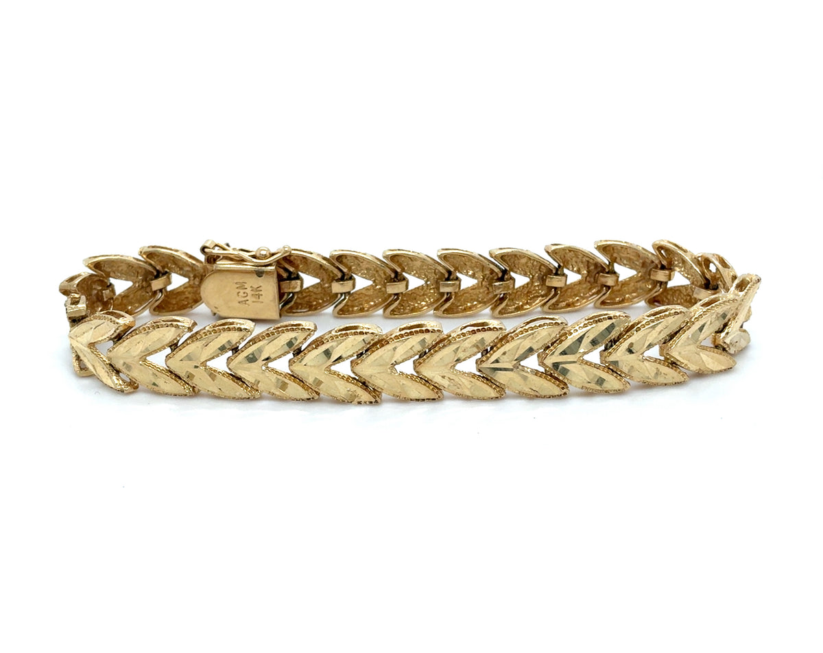 14K Yellow Gold Leaf Link Estate Bracelet – 7" Length, 14.3g