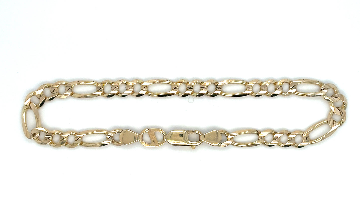 14K Yellow Gold Estate Figaro Bracelet 9"