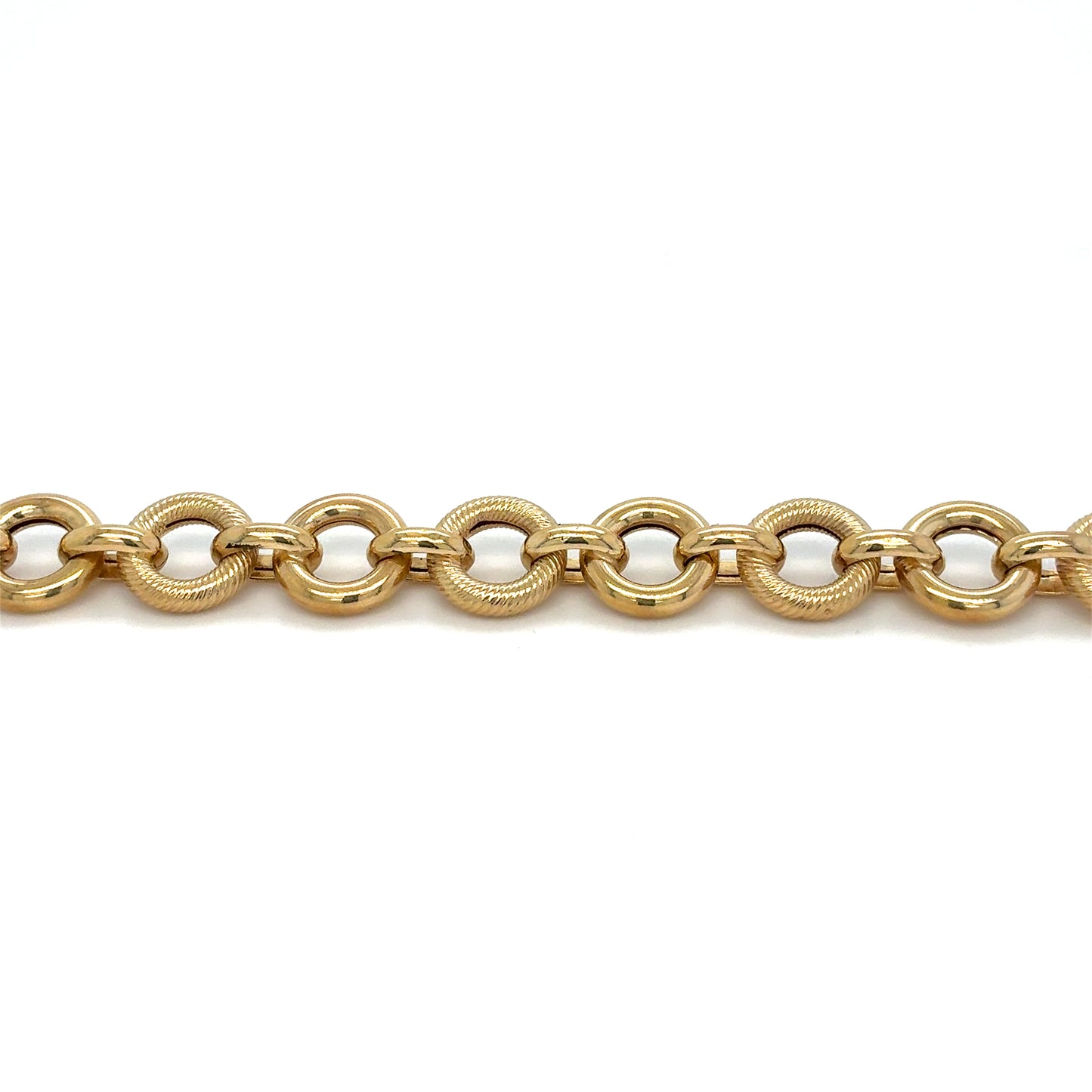 Estate 18K Yellow Gold 7.5" Bracelet with Polished & Textured Open Circle Links