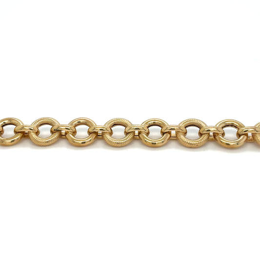 Estate 18K Yellow Gold 7.5" Bracelet with Polished & Textured Open Circle Links