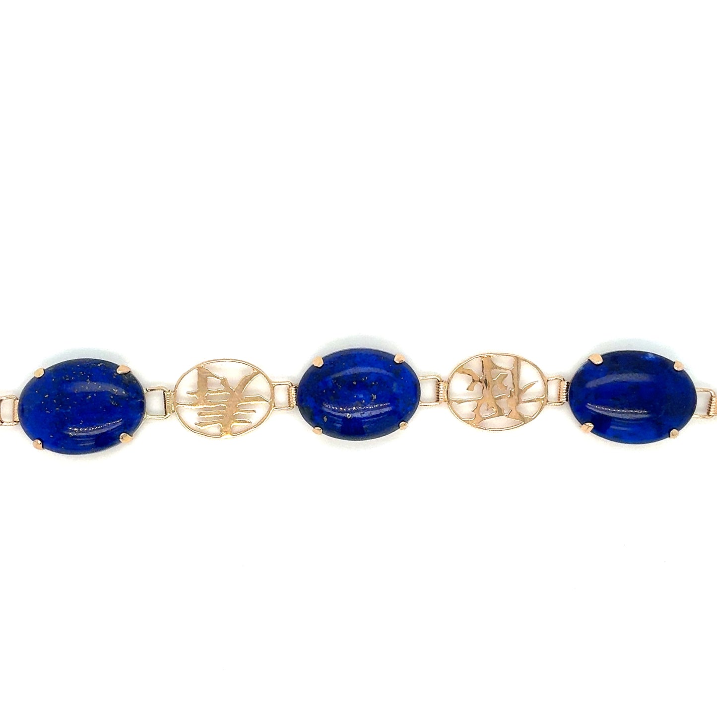 Estate 14K Yellow Gold Lapis Bracelet with Open Oval Links – 7"