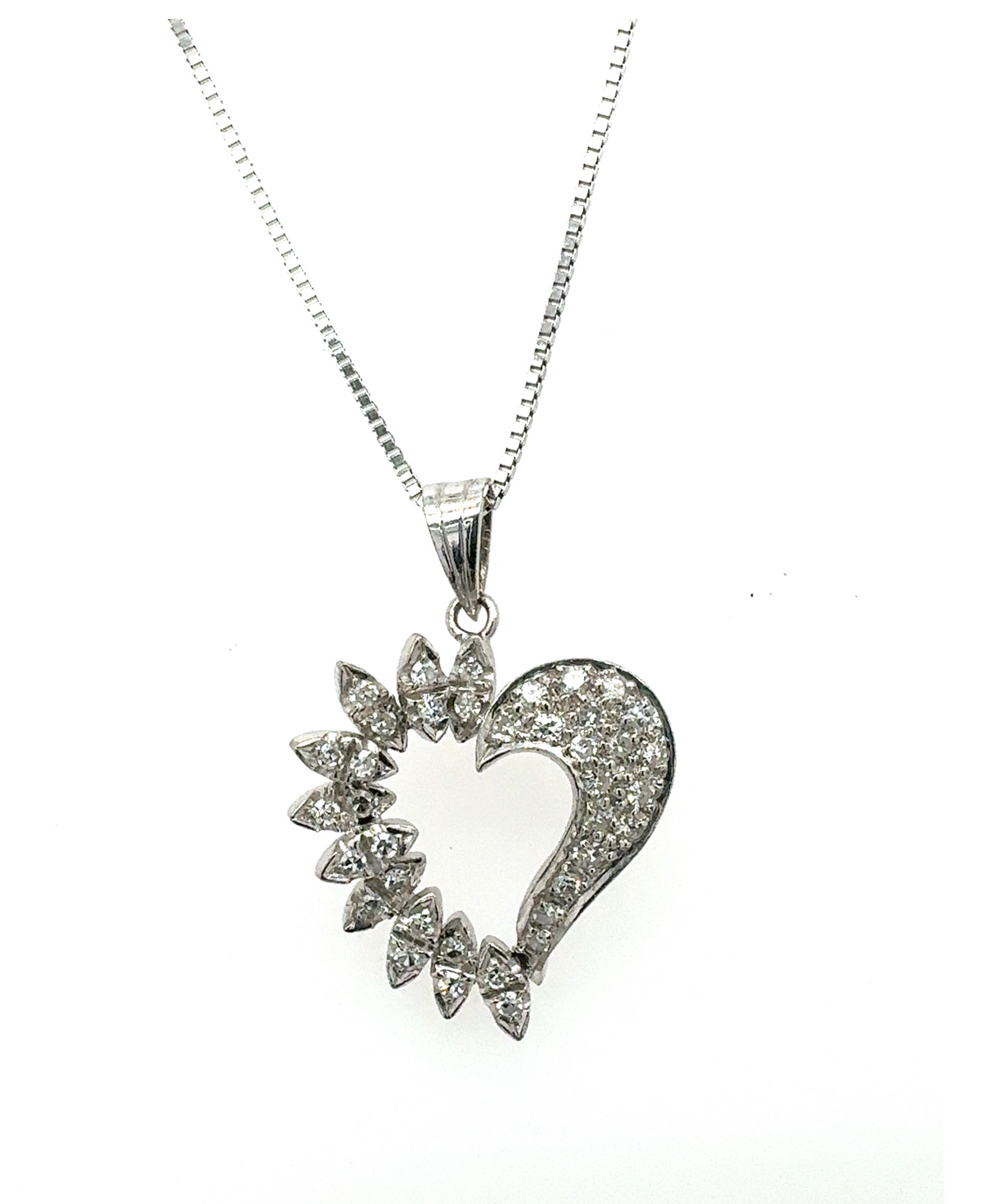 14K White Gold Diamond Heart Pendant – No Chain