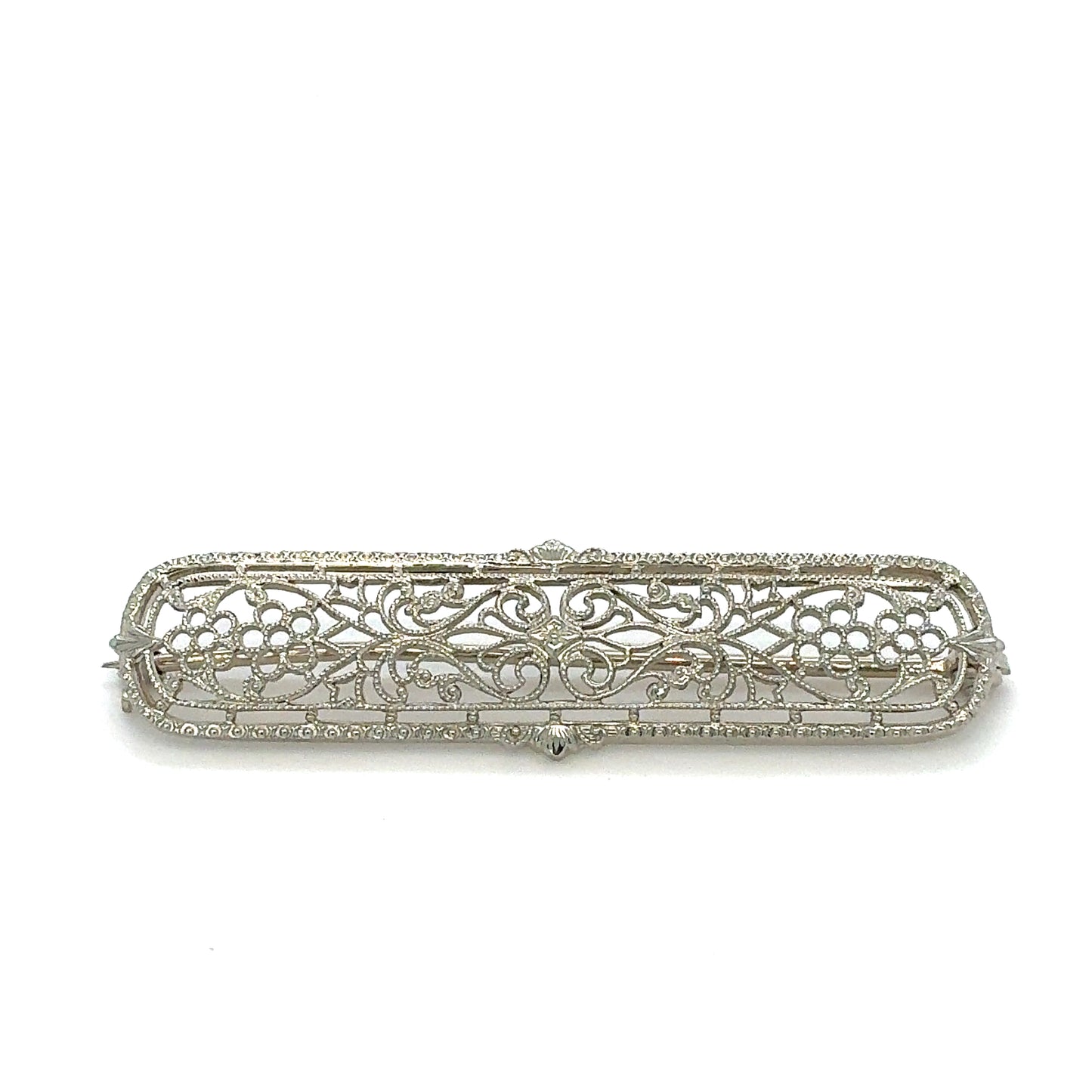 10K White Gold Estate Rectangular Filigree Pin