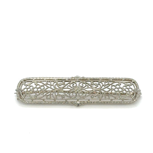 10K White Gold Estate Rectangular Filigree Pin