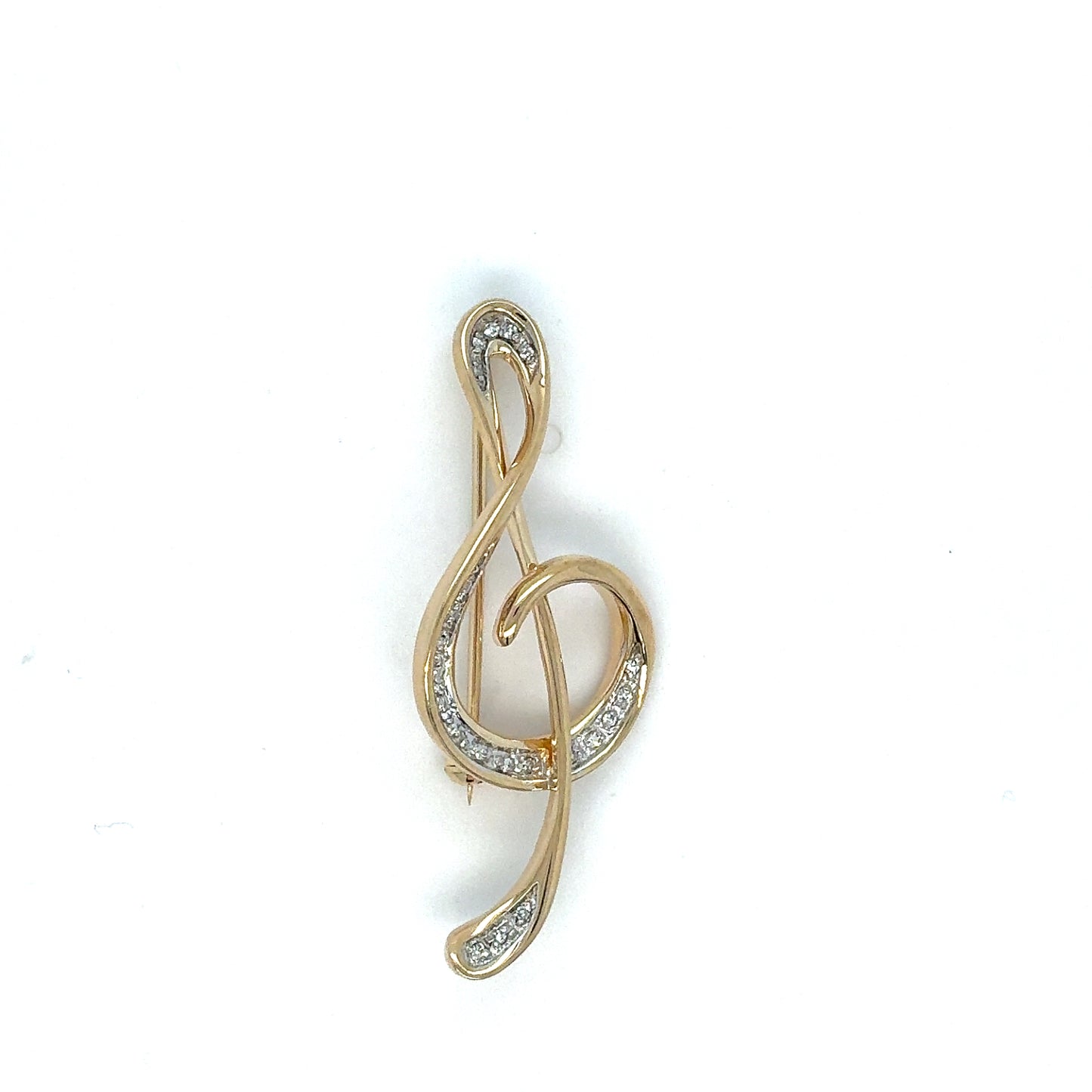 14K Two-Tone Estate Treble Clef Pin