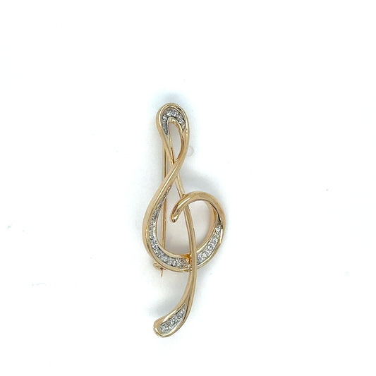 14K Two-Tone Estate Treble Clef Pin