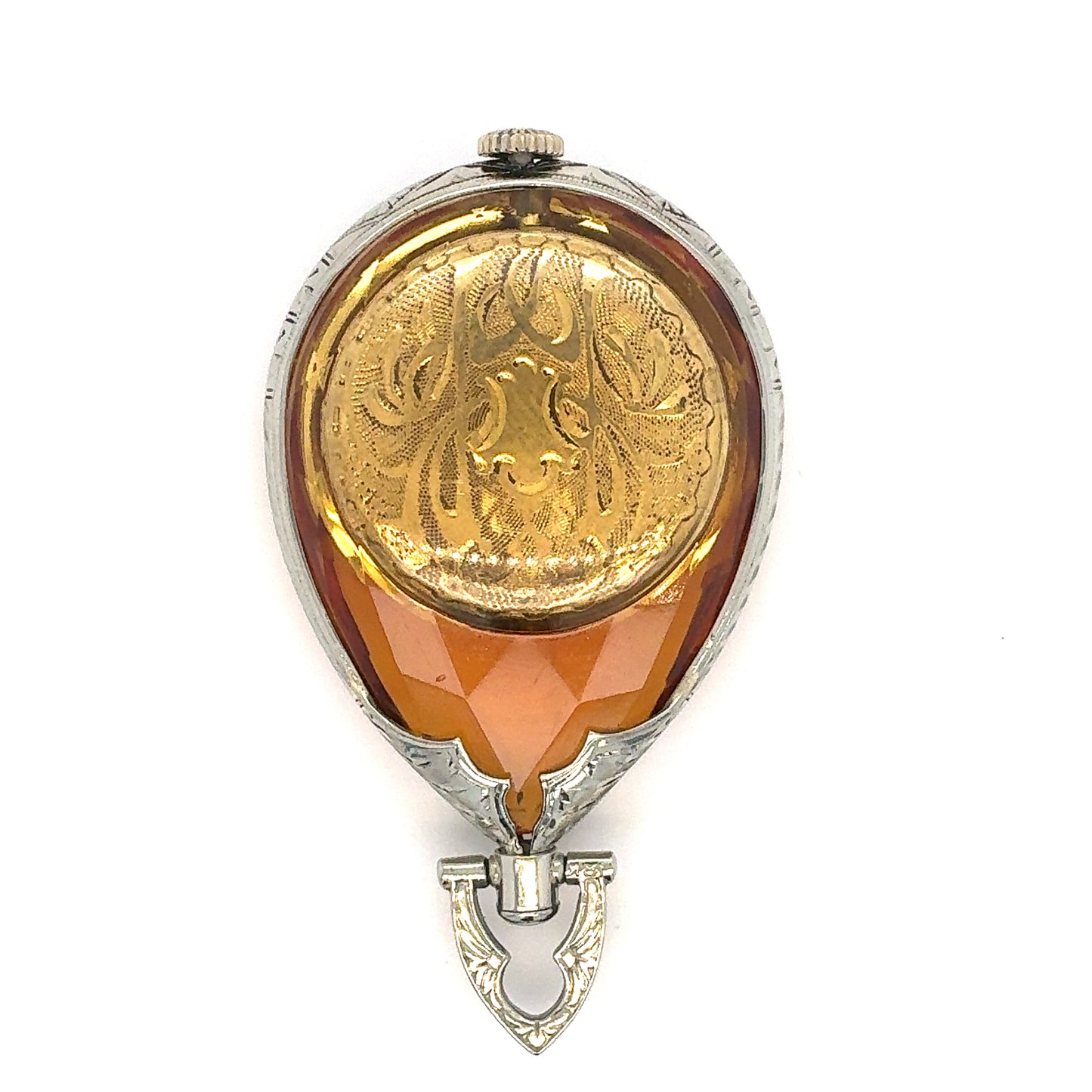 14K White Gold Amber Estate Pendant Watch
