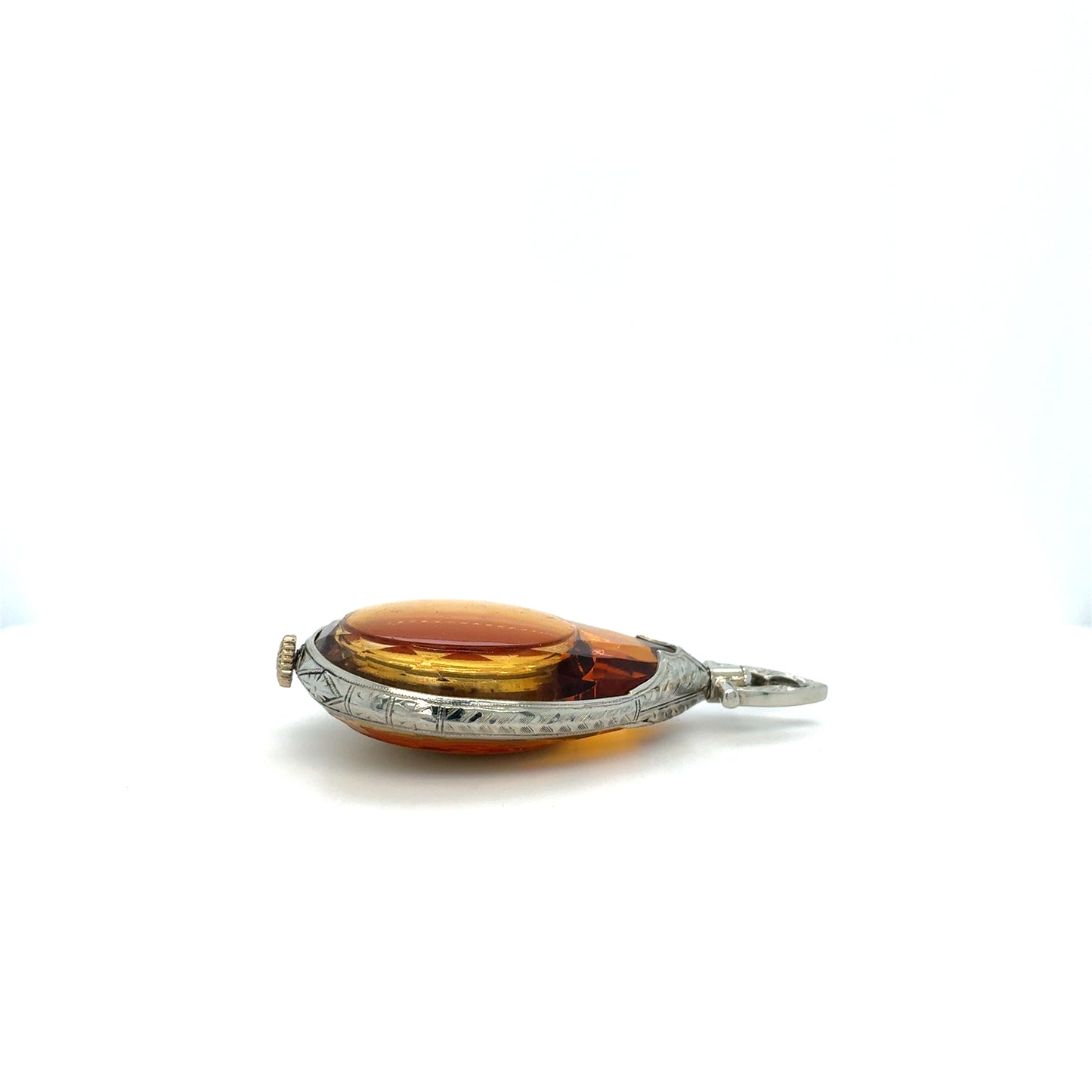 14K White Gold Amber Estate Pendant Watch