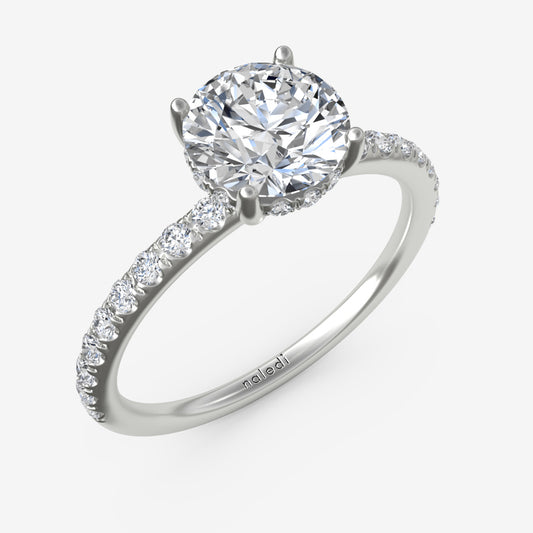 Half-Way Plus One Fish Tail Set Diamond Engagement Ring with Comfort Fit Semi-Mount